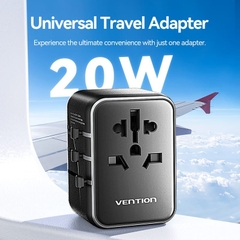Củ sạc du lịch Vention 3 cổng sạc C+A+A Universal Travel Adapter (20W/18W/18W)