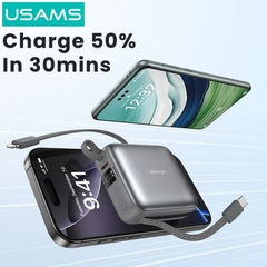 Pin Dự Phòng USAMS CD240 10000mAh 20W (Digital Display, With Dual Built-in C+Lightning Cable)