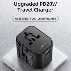 Củ sạc du lịch đa năng USAMS CC179 T59 20W Dual USB +Type-C Universal Travel Charger (US/AU/UK/EU) black ( CC179TC01 )