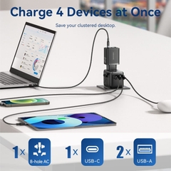 Củ sạc du lịch Vention 3 cổng sạc C+A+A Universal Travel Adapter (20W/18W/18W)