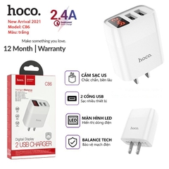 Cóc Sạc Nhanh Hoco C86 2 Cổng USB Màn Hình Led 2.4A