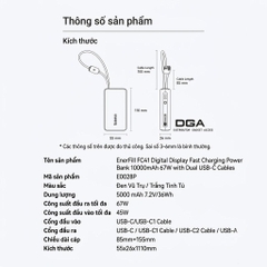 Pin Dự Phòng Baseus EnerFill FC41 10000mAh 67W (Digital Display, with Dual Built-in USB-C Cables, 1*Type-C + 1*USB-A port)