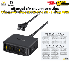 Bộ Sạc Để Bàn Baseus EnerFill FH21 6 cổng 120W Đa Năng, Sạc Nhanh Laptop 1 cổng 65W