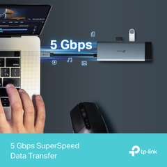 HUB Mở Rộng Đa Năng 6-in-1 TP-LINK UH6120C (Type-C to HDMI4K@60Hz + 2*USB-A 3.0 5Gbps + Type-C 3.0 5Gbps + 1*Type-C PD100W + 1*RJ-45 1Gbps)