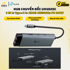 HUB Mở Rộng Đa Năng 6-in-1 TP-LINK UH6120C (Type-C to HDMI4K@60Hz + 2*USB-A 3.0 5Gbps + Type-C 3.0 5Gbps + 1*Type-C PD100W + 1*RJ-45 1Gbps)