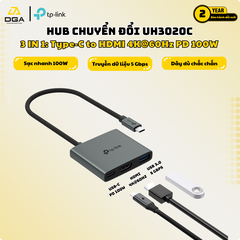 Hub Mở Rộng Đa Năng 3-in-1 TP-LINK UH3020C (Type-C to HDMI4K@60Hz + USB-A 3.0 5Gbps + 1*Type-C PD100W)