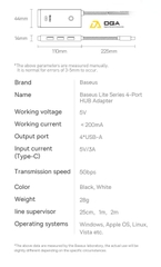 Hub Mở Rộng Chuyển Đổi Kết Nối Type C Sang USB A Baseus Lite Series