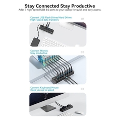 HUB chia cổng USB3.0 tốc độ cao Vention USB B 3.0 to USB 3.0 x7-Port Hub - CHX (5Gbps USB3.0, bât/tắt nguồn riêng cho từng Port)