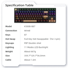 Bàn phím cơ Machenike K500B-B87 Wired Mixed Light - Hàng chính hãng VN