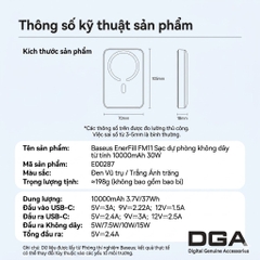 Pin Dự Phòng Không Dây Baseus EnerFill FM11 10000mAh 30W (1*Type-C port, NTC Cooling System, 15W Wireless Charging)