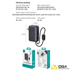 Pin Dự Phòng Kiêm Củ Sạc 3-in-1 USAMS CD260 PB88 10000mAh 22.5W (With Built-in Type-C + Lightning cable, Digital Display, 3C Certification)