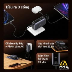 Pin Dự Phòng Kiêm Củ Sạc 3-in-1 USAMS CD260 PB88 10000mAh 22.5W (With Built-in Type-C + Lightning cable, Digital Display, 3C Certification)