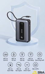 Pin Dự Phòng USAMS CD243 20000mAh 65W (Digital Display, 3-Port, With Built-in Type-C Cable, 3C Certification)