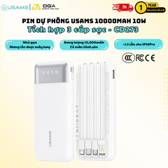 Pin Dự Phòng USAMS CD281 CD273 10000mAh Tích Hợp 3 Cáp Sạc , Mang Lên Được Máy Bay Chuẩn CCC-FCC-CE