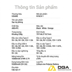 Pin Dự Phòng USAMS CD281 10000mAh 22.5W Tích Hợp Cáp Sạc , Mang Lên Được Máy Bay Chuẩn CCC-FCC-CE
