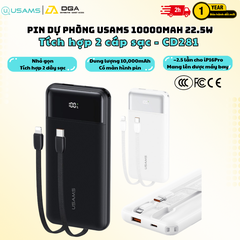 Pin Dự Phòng USAMS CD281 10000mAh 22.5W Tích Hợp Cáp Sạc , Mang Lên Được Máy Bay Chuẩn CCC-FCC-CE