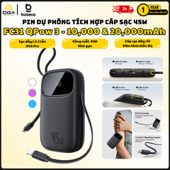 Pin Dự Phòng Baseus EnerFill FC31 QPow 3 10000mAh/20000mAh 45W (Digital Display, with Built-in USB-C + iP Cable)