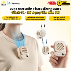 Quạt Đeo Cổ Cầm Tay Mini AECOOLY Click 01 (7000RPM, 3-Speed Level Adjustment, Up to 9H, 2000mAh, 7m/s, Digital Display, ≤30db)