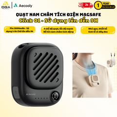 Quạt Đeo Cổ Cầm Tay Mini AECOOLY Click 01 (7000RPM, 3-Speed Level Adjustment, Up to 9H, 2000mAh, 7m/s, Digital Display, ≤30db)