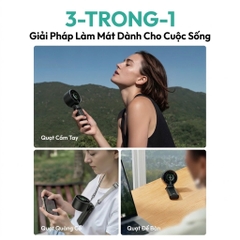 Quạt Cầm Tay AECOOLY Halo 02 (7000rpm, 5000mAh, Dual Air Channels, Ultra-High Wind Power, Foldable and placed on the desktop, Versatile Handheld/Desktop/Hanging Usage) - BLACK