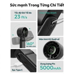Quạt Cầm Tay AECOOLY Halo 02 (7000rpm, 5000mAh, Dual Air Channels, Ultra-High Wind Power, Foldable and placed on the desktop, Versatile Handheld/Desktop/Hanging Usage) - BLACK