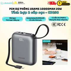 Pin Dự Phòng USAMS CD258 10000mAh 20W (With Built-in Type-C + Lighting cable, Digital Display, 3C Certification)