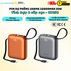 Pin Dự Phòng USAMS CD258 10000mAh 20W (With Built-in Type-C + Lighting cable, Digital Display, 3C Certification)