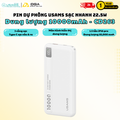 Pin Dự Phòng USAMS CD263 10000mAh 22.5W (1*Type-C + 1*USB-A port, Digital Display)