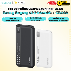 Pin Dự Phòng USAMS CD263 10000mAh 22.5W (1*Type-C + 1*USB-A port, Digital Display)