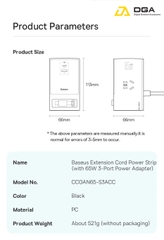 Sạc Nhanh 65W Tích Hợp Dây Nguồn Nối Dài Baseus Power Combo Digital Power Strip