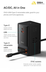 Sạc Nhanh 65W Tích Hợp Dây Nguồn Nối Dài Baseus Power Combo Digital Power Strip