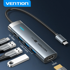 HUB Mở Rộng Đa Năng 5-in-1 VENTION TGM (Type C to 1*HDMI 4K@60Hz, 3*USB3.0 5Gbps, 1*Type-C 3.2 Gen1 5Gbps+PD 100W)
