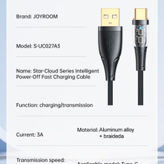 Cáp sạc Joyroom S-UL012A3 2.4A USB-A to Lightning Intelligent Power-Off Fast Charging Cable 1.2m-Black