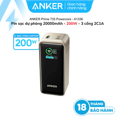 Pin Dự Phòng 2C+1A ANKER GaN Prime A1336 20000mAh 200W (Smart LED Display, MultiProtect System, ActiveShield™ 2.0)