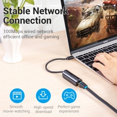 Cáp chuyển Type C sang cổng Mạng RJ45 Vention USB-C to 100M Ethernet Adapter - CFA (100Mbps, Plug & Play)