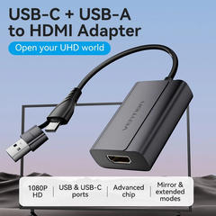 HUB Mở Rộng Đa Năng USB/Type-C to HDMI 1080p VENTION ACY (Dual input, 1080p@60Hz)