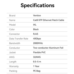 Dây Cáp Mạng Tốc Độ Cao STP Cat8 VENTION IKL (Đầu Xoay 360°, 40Gbps/2000MHz)