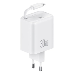 Củ sạc tích hợp cáp sạc dây rút USAMS CC243 30W GaN Charger With Type-C Retractable Cable - YC Series (US)Type-C Port + 80CM Type-C Retractable cable