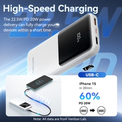 Pin Dự Phòng VENTION FHO 10000mAh 22.5W (With Type-C + Lightning Cable, Digital Display, 1*Type-C + 2*USB-A Port, Micro-USB Input Port)