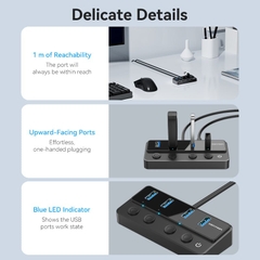 HUB Mở Rộng Đa Năng USB3.0 to 4*USB3.0 + Type C Power Switches VENTION CHW (5Gbps)