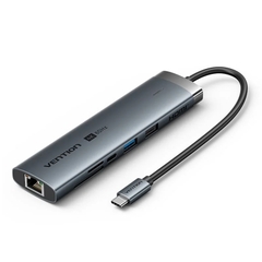 HUB Kết Nối Đa Năng 8-in-1 VENTION TGU (Type-C to HDMI 4K@60Hz, Type-C 3.2 Gen1, USB3.0, USB2.0, RJ45 GbE, SD, TF, PD100W)