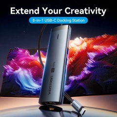 HUB Kết Nối Đa Năng 8-in-1 VENTION TGU (Type-C to HDMI 4K@60Hz, Type-C 3.2 Gen1, USB3.0, USB2.0, RJ45 GbE, SD, TF, PD100W)