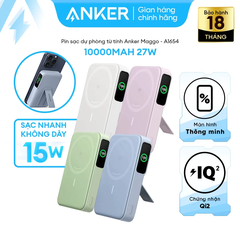Pin Dự Phòng Từ Tính Kiêm Sạc Không Dây Qi2 1C ANKER Maggo A1654 10000mAh 27W (With Stand, Sạc Không Dây Chuẩn Qi2 15W, Smart Digital Display, Wireless PowerIQ)
