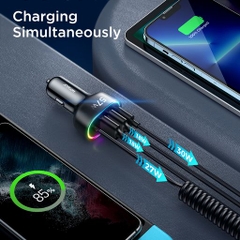 Tẩu sạc nhanh Joyroom CL20 57W 4-in-1 Car Charger với 4 cổng 2USB + 1PD và iP nối dài