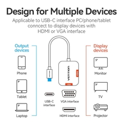 Bộ Chuyển Đổi USB-C to HDMI/VGA 4K Vention TDI (4K@30Hz)