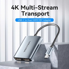 Bộ Chuyển Đổi Type-C to Dual HDMI MST Vention ACZ (4K@30Hz) Xuất 3 Màn Hình Độc Lập MACBOOK