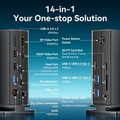 Vention USB-C to Thunderbolt 4/DisplayPort/HDMI/USB 3.2 Gen 2 Type-C/USB 3.2 Gen 2 Type-A x 2/USB 3.0/USB 2.0 x 2/RJ45/SD/TF/3.5mm TRRS/DC 5.5mm Thunderbolt 4 Docking Station EU-Plug Gray Aluminum Alloy Type (TPFH0-EU)