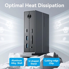Vention USB-C to Thunderbolt 4/DisplayPort/HDMI/USB 3.2 Gen 2 Type-C/USB 3.2 Gen 2 Type-A x 2/USB 3.0/USB 2.0 x 2/RJ45/SD/TF/3.5mm TRRS/DC 5.5mm Thunderbolt 4 Docking Station EU-Plug Gray Aluminum Alloy Type (TPFH0-EU)