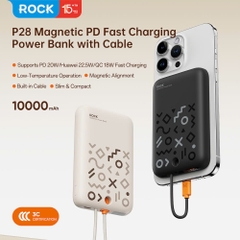 Pin Dự Phòng Không Dây Nam Châm ROCK P28 with Cable 10000mAh 20W
