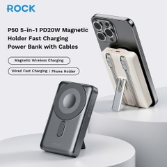 Pin Sạc Không Dây Nam Châm 5-in-1 ROCK P50 10000mAh 20W (tích hợp chân đế giữ điện thoại)
